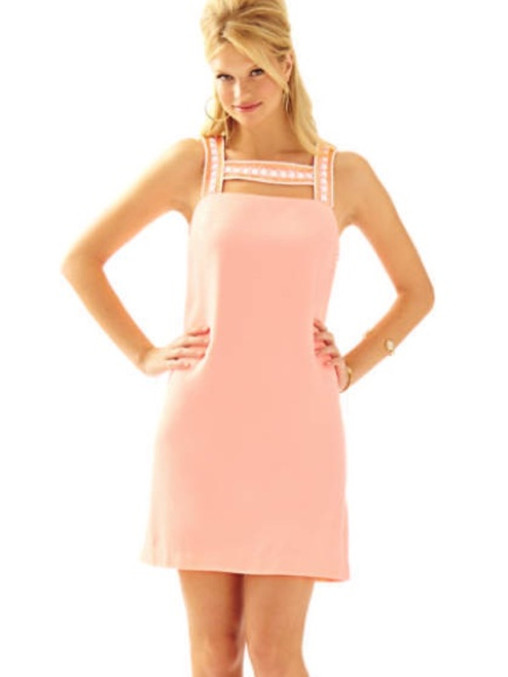 Lilly Pulitzer Mason Shift Dress Pink Coral Beaded- Like new size 2